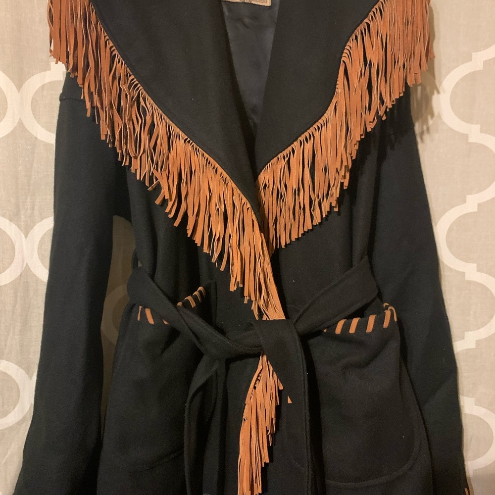 Wool and Leather Fringe Western Style Men’s (Unisex) Jacket Vintage 1990s